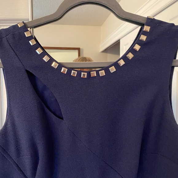 Adrianna Papell Navy cut out silver studded embellished dress - Picture 6 of 13